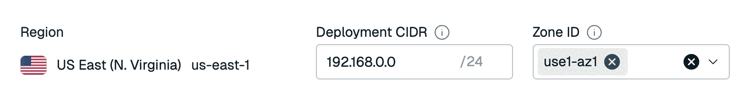 For hosted AWS clusters, select availability zone IDs from the Zone IDs list.