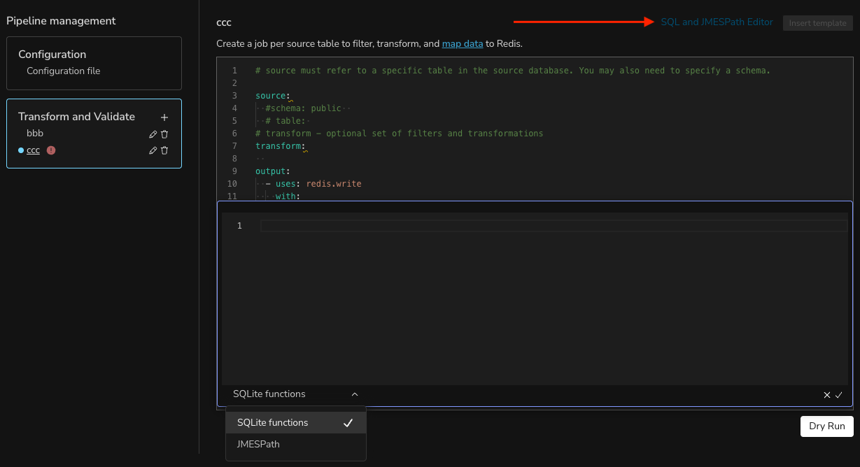 SQL and JMESPath editors