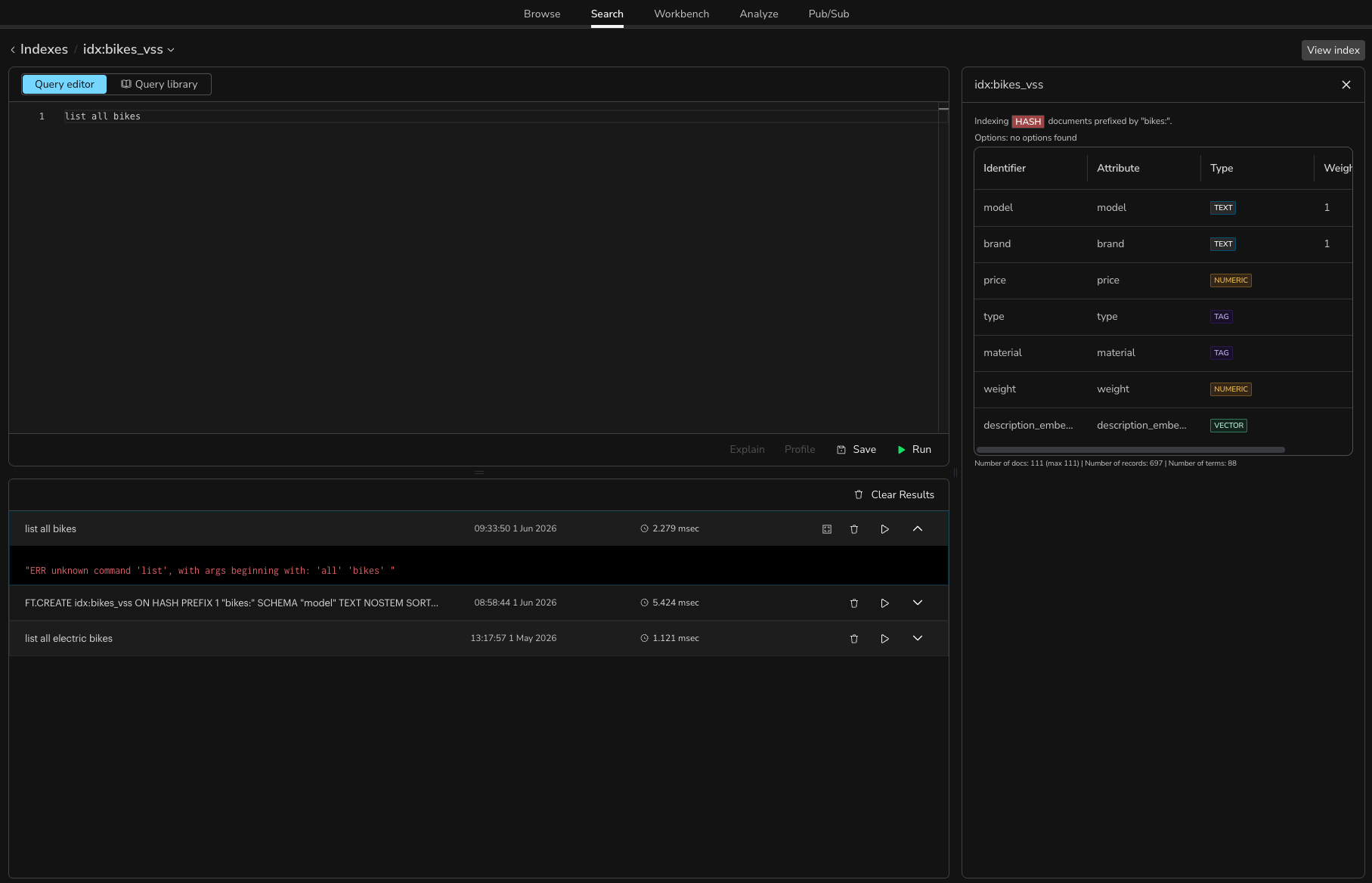 The index details side panel
