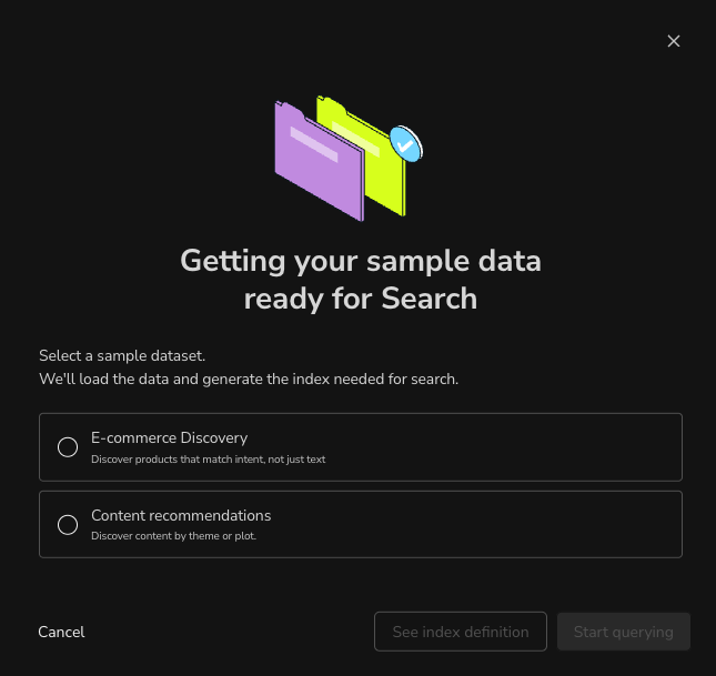 The sample data selection modal