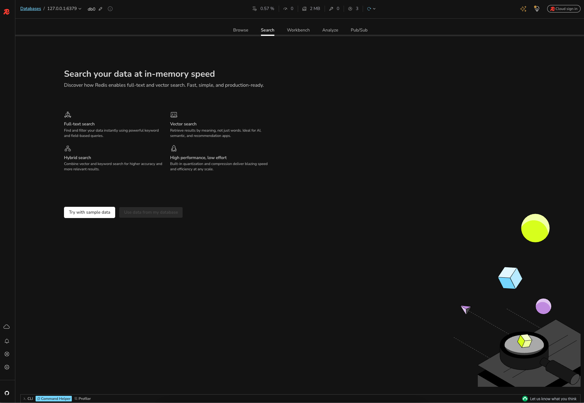 The Search workspace welcome screen