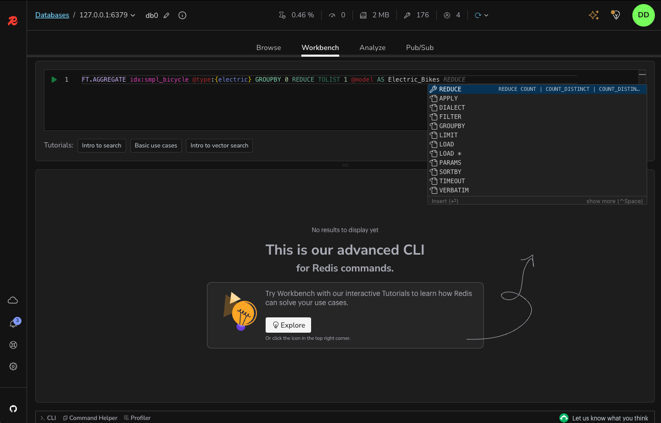 An example of an in-progress FT.SEARCH command